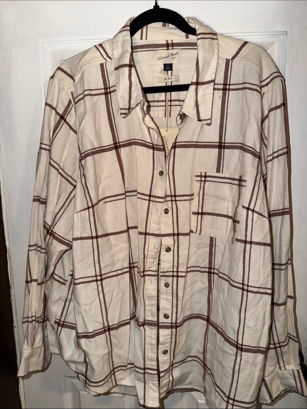 Universal Thread Cream and Brown Plaid Button-Down Shirt - womens